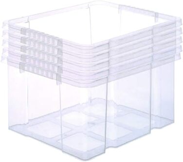 BigDean набір з 5 пластикових ящиків без кришки, євроящик 44x35x24 см, штабельовані, для стелажів