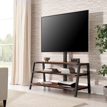 FITUEYES TV Stand with Mount - Adjustable Height TV Console for 37-70 inch TVs (up to 35kg) - Brown Wood