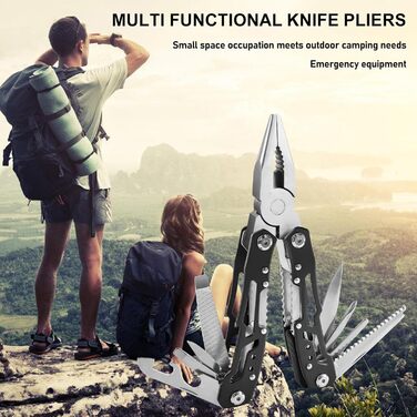 Мультитул чоловічий з нержавіючої сталі, мультиінструмент для подарунку, складаний ніж-мультитул з чохлом (чорний)