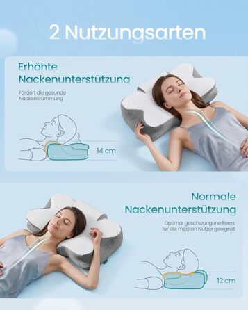 Подушка SONGMICS ергономічна з Memory Foam для сну (біла/сіра), регульована висота, для бокового, спинного та переднього положення