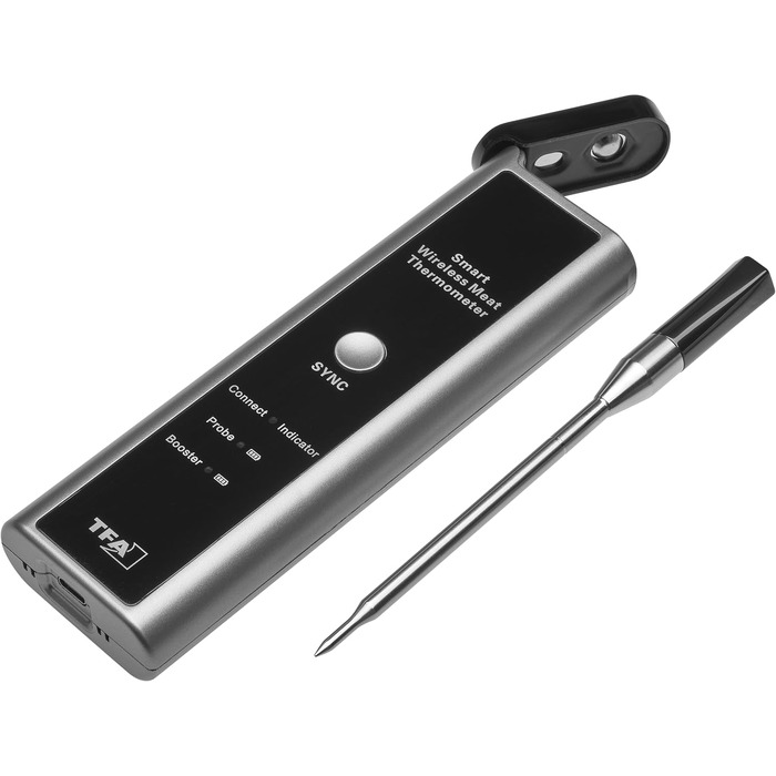 Беспроводний термометр для м'яса TFA Dostmann SMART BBQ 70 м, 14.1515.10 - для гриля/духовки/фритюрниці, миється, чорно-сірий