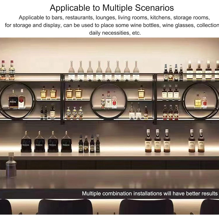 Настінна полиця для вина з металу, 100 см, з тримачем для келихів, LED-підсвічуванням, чорна. Ідеально для бару, вітальні, кухні.