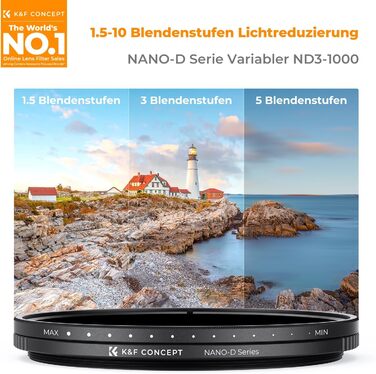 Фільтр ND K&F Concept Variabler 67mm ND3-ND1000 (змінний, 1.5-10 ступенів затемнення, Nano-Dazzle)