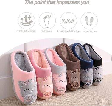 Чоловічі та жіночі тапочки Shaine з бавовни з котиком, теплі, плюшеві, антиковзні, зручні, чорні, 36/37 EU