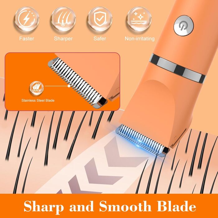 Електричний жіночий триммер 3-в-1 для обличчя, тіла та зони бікіні. Вологостійкий, з LCD-дисплеєм, помаранчевий