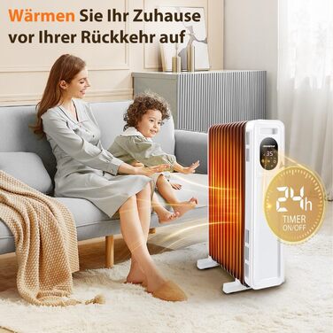 Електричний масляний радіатор Aigostar Snug X2 2500W з пультом керування, термостатом, 3 режимами, таймером, LED-дисплеєм, захистом від перекидання та перегріву