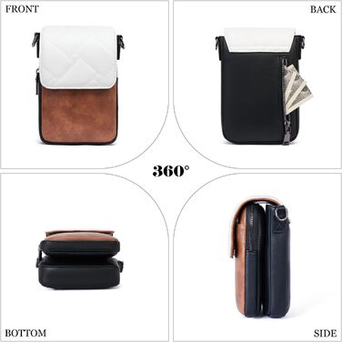 Сумка-органайзер на шию MUIIKOLA для телефону з RFID-захистом, велика місткість, екошкіра, гаманець, широка лямка, чорно-коричнево-біла