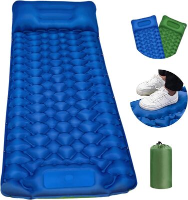 Надувна туристична матрац Isomatte з самонадуванням, 10 см, водовідштовхувальна, для кемпінгу та подорожей, синьо-зелена, односпальна