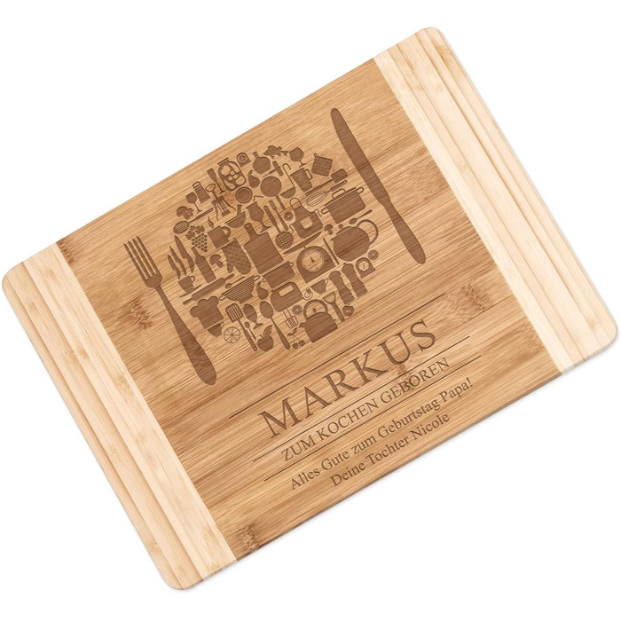 Maverton Bamboo Cutting Board with Engraving - Serving Board - Charcuterie Board Solid Wood - Size: 35x25 cm - Cutting Board for Men - Christmas Gifts - for Birthdays - for Christmas - Cutlery