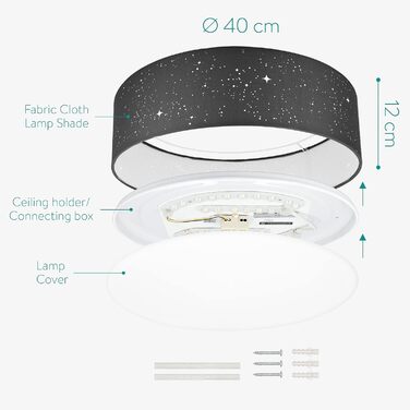 Navaris LED Ceiling Light 40cm - Dimmable, Color Temperature Change, Remote Control - 22W Dark Grey Starry Sky - Living Room Lamp, Bedroom Ceiling Lamp, Children's Room Lamp, Ceiling