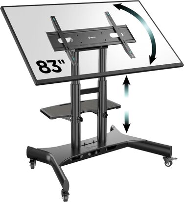ONKRON Mobile TV Stand with Wheels - Adjustable Height & Tilt for 32-70 inch TVs up to 45kg, VESA 600x400 - Black TS1350-B