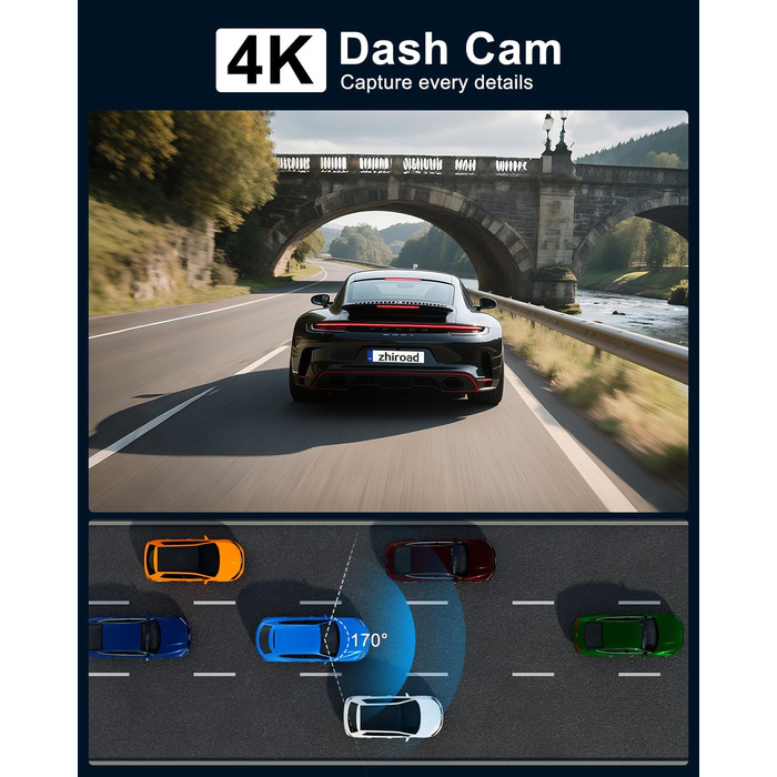Автомобільний відеореєстратор 4K з 2.99'' екраном, 5G WiFi, SD-картою 64ГБ, нічною зйомкою WDR, кутом 170°, G-сенсором та режимом паркування