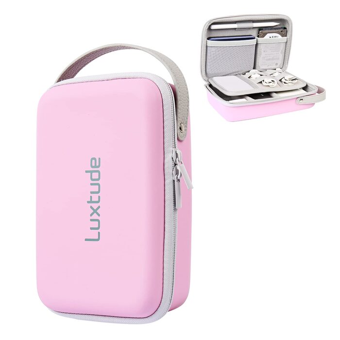 Органайзер для кабелів Luxtude: зручна дорожня сумка для кабелів, зарядних пристроїв та Powerbank (рожевий)