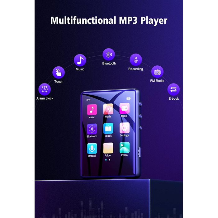 MP3 плеєр Mechen Bluetooth 32GB з динаміком, USB-C, FM-радіо, записом, Hi-Fi звук, тривалий час роботи, підтримка карт пам'яті, чорний