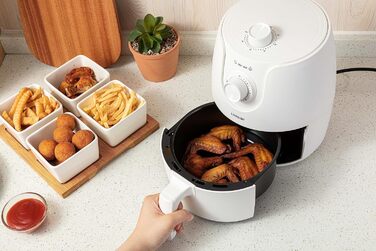 Фритюрниця без олії Mini 1.8L з таймером та функцією підігріву | Airfryer 1200W | Економія енергії та швидкість | Біла