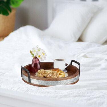 Relaxdays Mango Wood Tray with Metal Rim