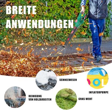 HYECHO Leaf Blower, 223 km/h Leaf Blower Battery 18V 4000mAh, with 3 inflation nozzles, Ergonomic, Operating weight 1.93Kg for cleaning leaves, removing dust