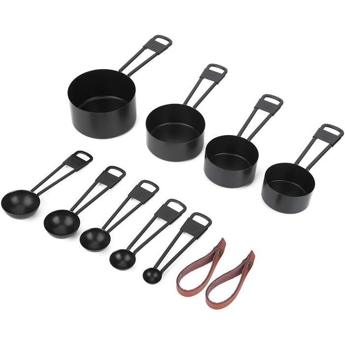 9-Piece Black Measuring Spoon Set, Measuring Cups with Scale for Kitchen, Baking, and Cooking