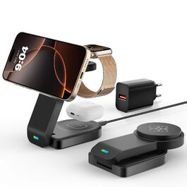 Магнітна складана бездротова зарядка 3-в-1 для Apple iPhone, iWatch, AirPods (Чорний)