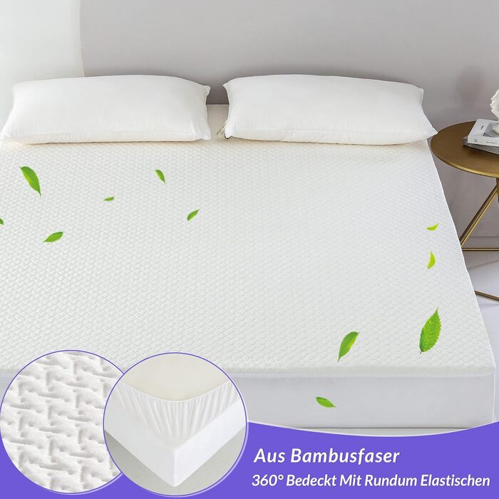 Coriwell Mattress Protector Waterproof - 180 x 200 cm Mattress Cover Mattress Pad Breathable Mattress Cover Mattress Protector made of Bamboo Mattress Protection - Mattress Protector
