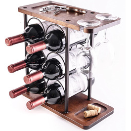 Wine rack for 6 bottles, wine bottle holder, 3 tiers, with 2 wine glasses.