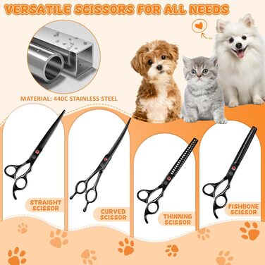Набір професійних ножиць для грумінгу собак Moontay 7 дюймів: вигнуті, прямі, розріджуючі ножиці