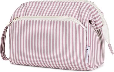 Косметичка жіноча Narwey для подорожей: зручна та містка сумка для косметики та аксесуарів (сіро-блакитний, рожеві смуги)
