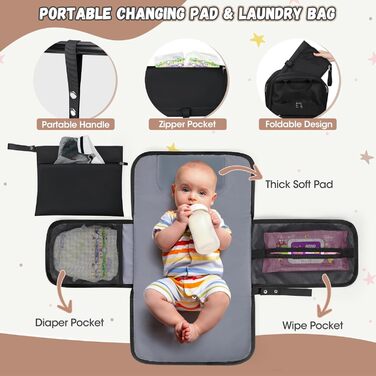 RAINSOMORE Backpack Diaper Bag - Backpack with Changing Pad - Large On-the-Go Diaper Bag - Multifunctional Baby Bag for Mom and Dad - Black