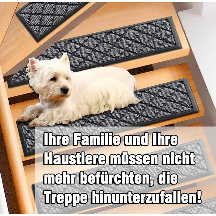 Гумові килимки на сходи зовнішні Aucuda, 6 шт., 76x22 см, сірі, антиковзкі, вологостійкі, теплоізоляційні для вулиці