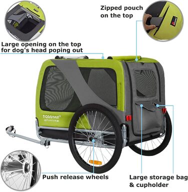 DOGGYHUT® Преміум XL Причіп для собак до 45 кг - велосипедний причіп для собак, великих собак (зелений) 80103