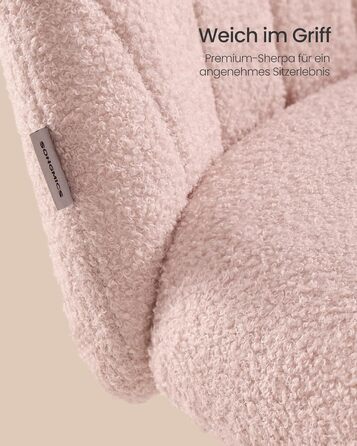 Офісний стілець SONGMICS для дому, рожевий, з м'якою оббивкою з флісу, регульована висота, для спальні, робочого кабінету, гардеробної