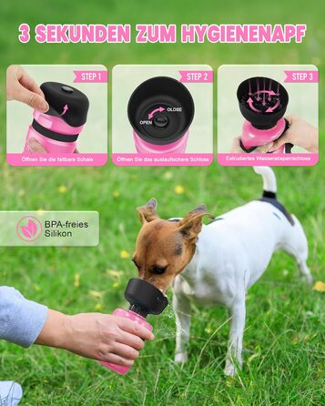 Складана пляшка для води для собак Lesotc 520мл, рожева, для прогулянок, подорожей та кемпінгу