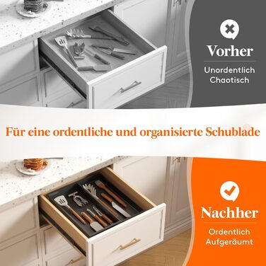 Органайзер для столових приладів Lifewit в шухляду, розширюваний (43.9 см), чорний, 40 см глибина, для кухні, ложок, ножів, лопаток