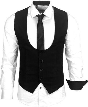 Чоловічий костюм трійка: жилет, сорочка, краватка Slim Fit, біло-чорний, B-101 M