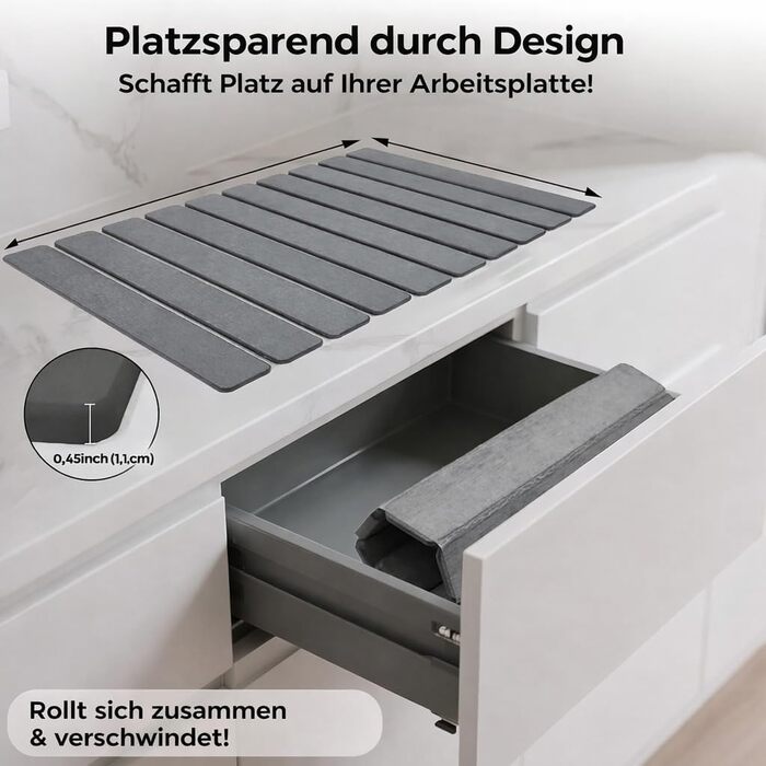 Килимок для сушіння посуду Stein Diatomit 30x40 см, швидковисихаючий, сірий
