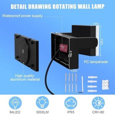 Зовнішнє LED-світильник Kingwen 40W, 3000K, поворотний на 360°, IP65, чорний. Підходить для гаража, тераси, внутрішнього та зовнішнього використання.