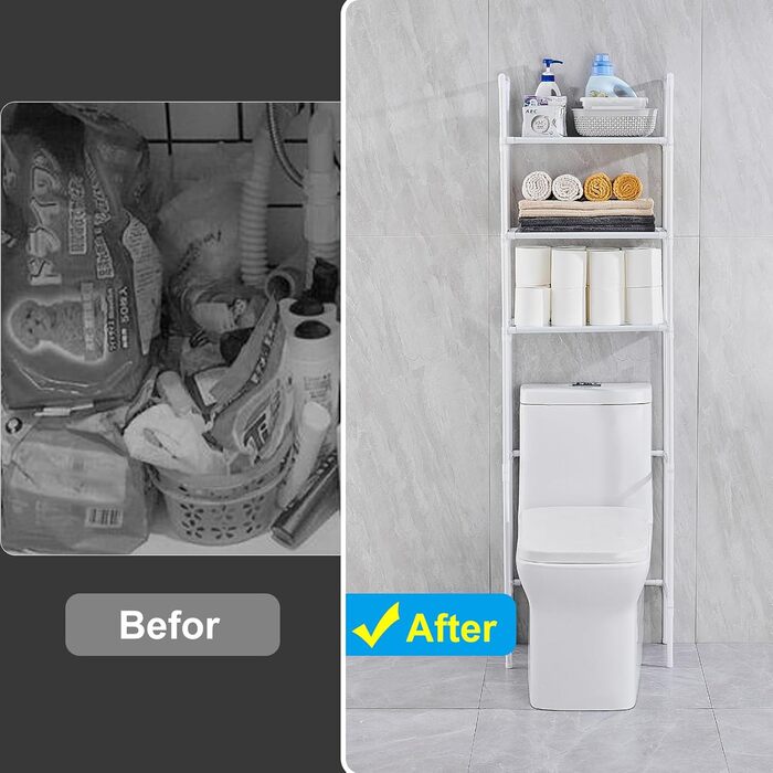 LIUBEI 3-Tier Toilet Shelf, Bathroom Shelf Space-Saving, White Bathroom Organizer Shower Shelf Easy Installation