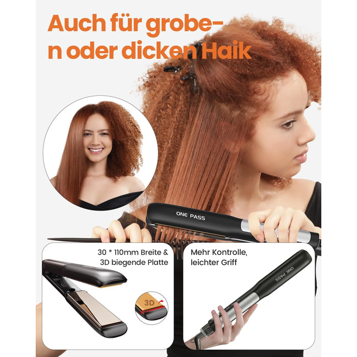 Випрямляч для волосся з титановими пластинами, іонізація, швидкий нагрів 20s, LCD-дисплей, універсальна напруга, 2-в-1 (Noir)