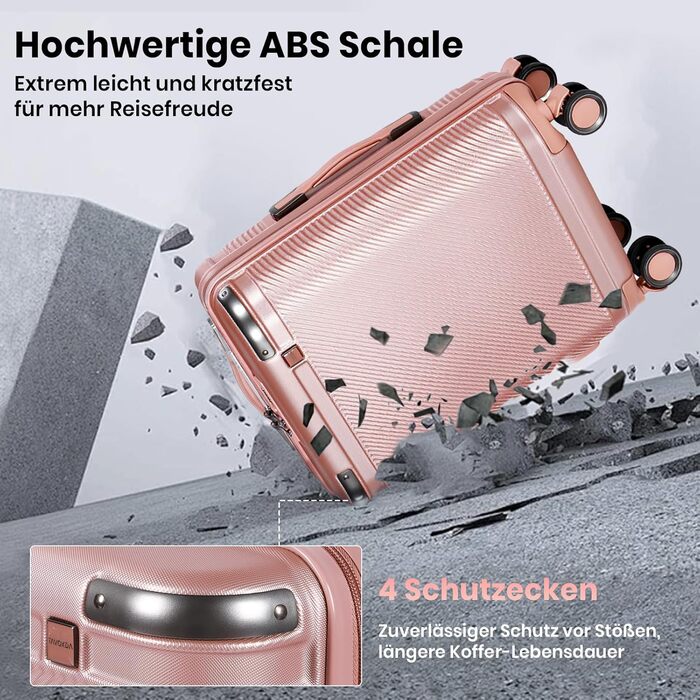 Набір валіз Tavoxda 3 шт. з TSA-замком, розкладний телескопічний ручка, великі валізи, набір для подорожей (1 шт, рожеве золото)
