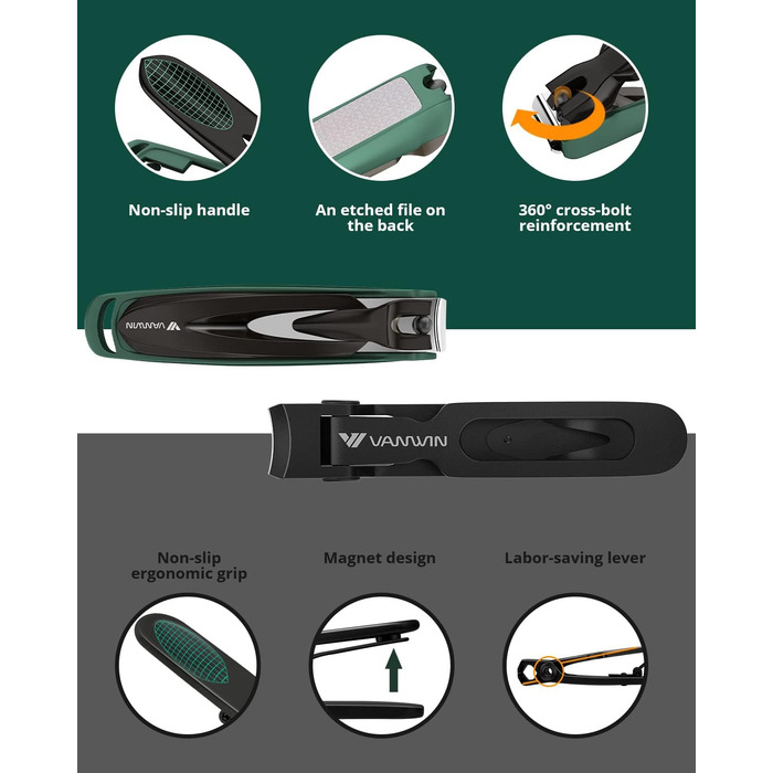 Набір з 2 шт. кусачок для нігтів: професійні, з нержавіючої сталі, для товстих нігтів, з контейнером для сміття. Підходить для нігтів на руках та ногах.