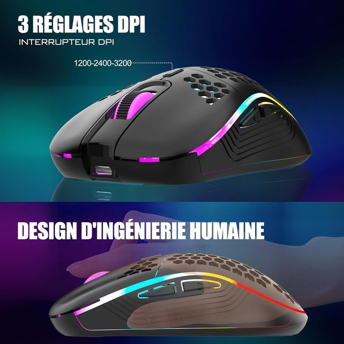 Бездротова ігрова клавіатура та миша RedThunder K62 60% RGB, AZERTY, 62 клавіші, Mini, для PC/PS5, чорний