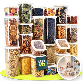 Контейнери для зберігання Uandu з кришкою, герметичні - набір 24 шт. | Організація кухні | Без BPA | Кухонні контейнери для сухих продуктів, 24 шт. | Білий мікс