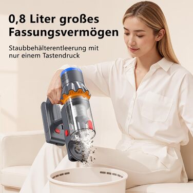 Бездротовий акумуляторний пилосос з дисплеєм та LED-підсвіткою, 58000Pa, Anti-Tangle-щітка, самостійна парковка, зарядка від стіни (блакитний)