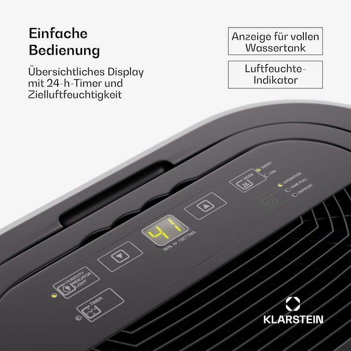 Klarstein AeroDry Smart 12l: Електричний осушувач повітря з WiFi, LED дисплеєм та фільтром вугілля (12л/день, 18м²)