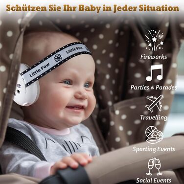 Навушники для захисту від шуму для малюків та дітей до 48 місяців - захист від шуму, регульоване антиковзне наголов'я, захист від пошкодження слуху, покращує сон, білий, універсальний розмір