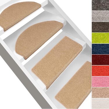 Casa Pura Dynasty Velour Non-Slip Stair Treads - 15 Piece Set - Indoor Carpet for Stairs - Brown