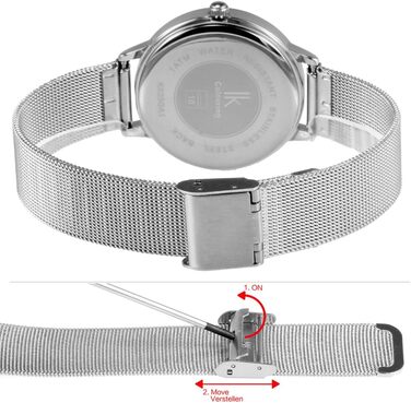 Годинник жіночий Alienwork IK Minimalist, ультратонкий, сітчате браслет (срібло/сірий/сріблястий сітчастий ремінець)