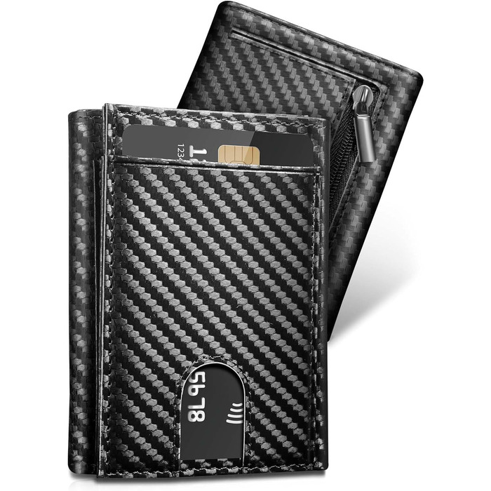 Чоловічий гаманець UNOSEKS: RFID захист, картхолдер, slim дизайн, відділення для монет, картки, ID, з алюмінію (карбон, чорний)