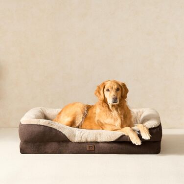 Orthopedic Dog Bed for Large Dogs, Memory Foam, Washable and Waterproof Dog Basket with 4 Sides, Dog Sofa/Dog Couch, Non-Slip, 106.5x76x18.5 cm (91 x 68 x 17.5 cm (L x W x H), Brown)