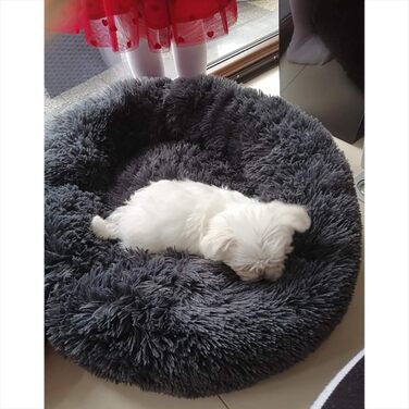 Кругле м'яке ліжко для собак та котів Haoye, Ø 50/80 см, чорний колір, з плюшу, миється